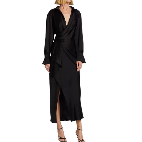 Simkhai Talita Black Draped Front Maxi Dress Size 10 - Picture 1 of 12